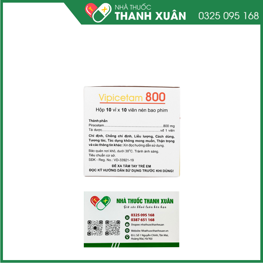 Vipicetam 800 trị giật rung, chóng mặt, nghiện rượu, rối loạn nhận thức người già, chứng khó đọc ở trẻ